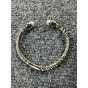 David Yurman Sterling Silver 925 Pearl Cable Cuff Bracelet 585 14K Gold Accents